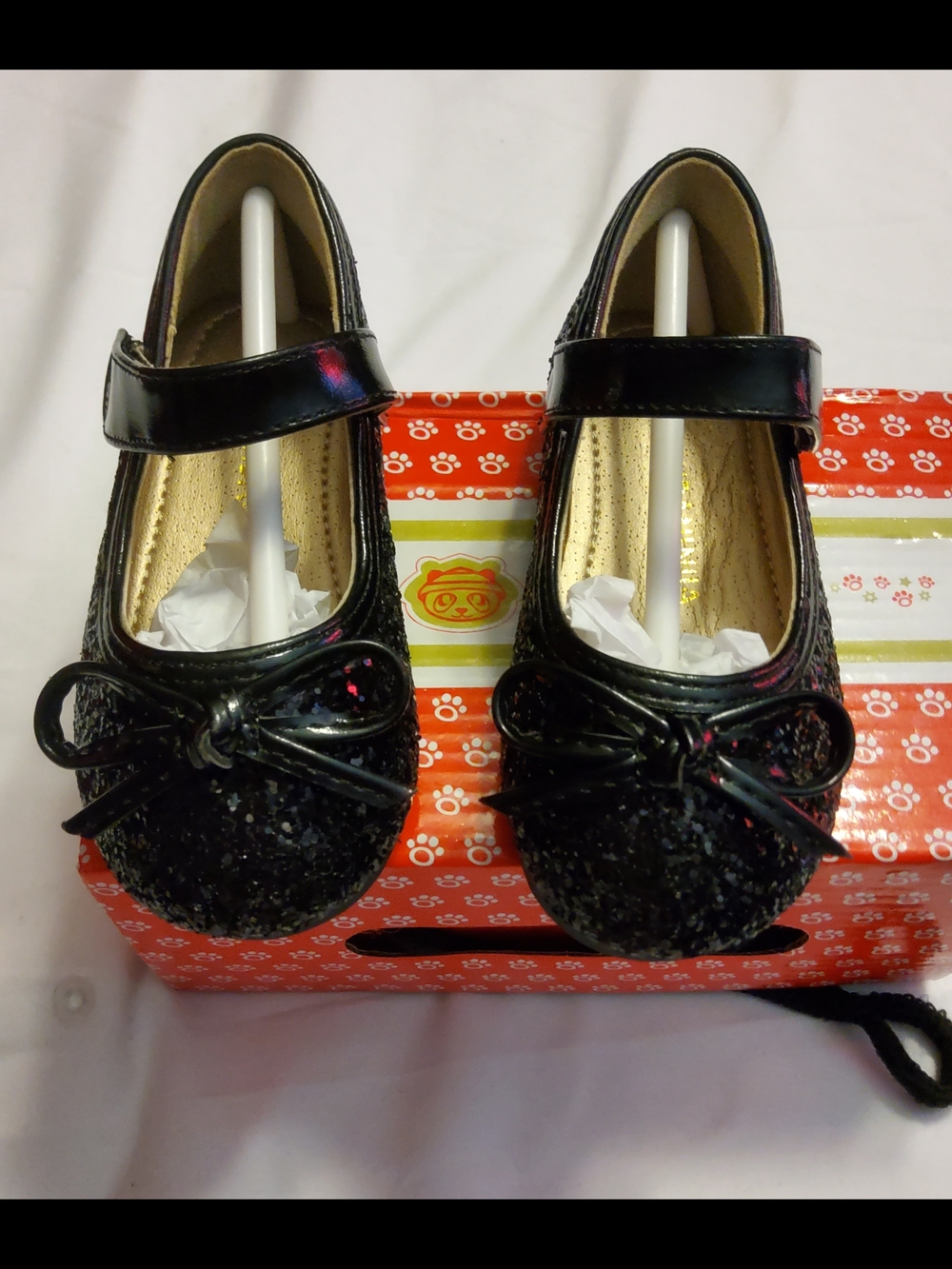 Girls Black Glitter Mary Jane Shoes with Bow SZ 5